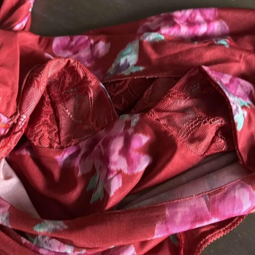 NWOT Free People Undercover Bodysuit XS Floral Thong Off Shoulder Long Sleeve